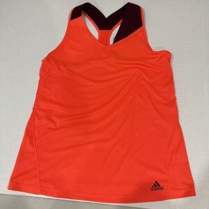 Adidas Women M Neon Orange Tank Top Tennis Pickleball Designer Elegant Mesh